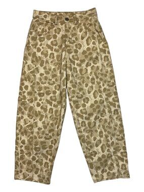 TNS Tennis Denim Leopard Print Barrel Leg Jean US 3 Tan Cream